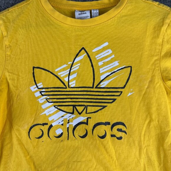 Adidas Tee Shirt Boys Large Yellow Cotton Short Sleeve Logo Crew Neck - Picture 2 of 7
